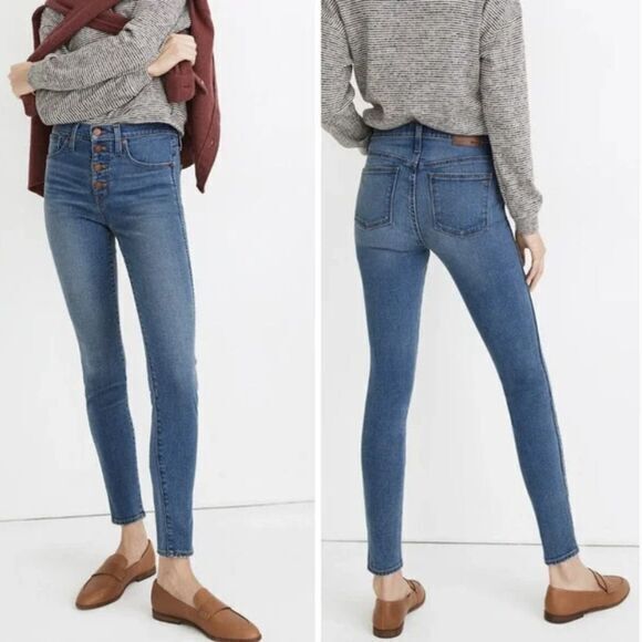 NEW Madewell Petite 10" High-Rise‎ Skinny Jeans Dewitt Wash: Button-Front, 24P - Picture 1 of 15